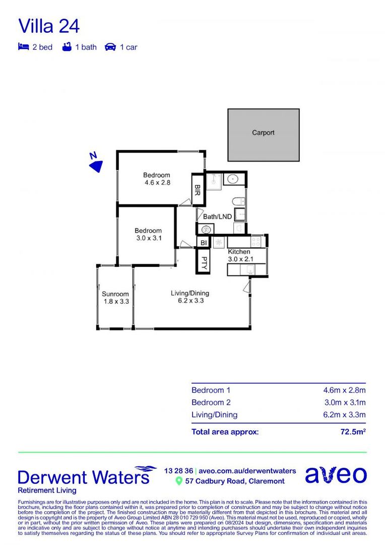 Level entry 2-bedroom villa with glimpses of the Derwent River