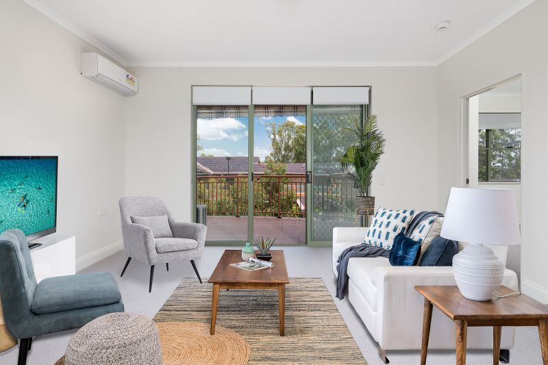 Sunny outlook from living areas flowing to a wide balcony overlooking our tree-lined  surrounds.