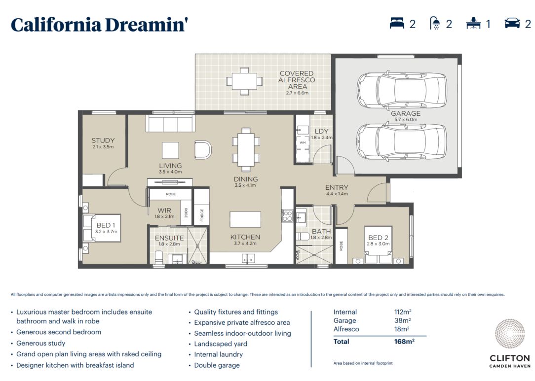 Spacious two-bedroom, two-bathroom home with study and expansive alfresco