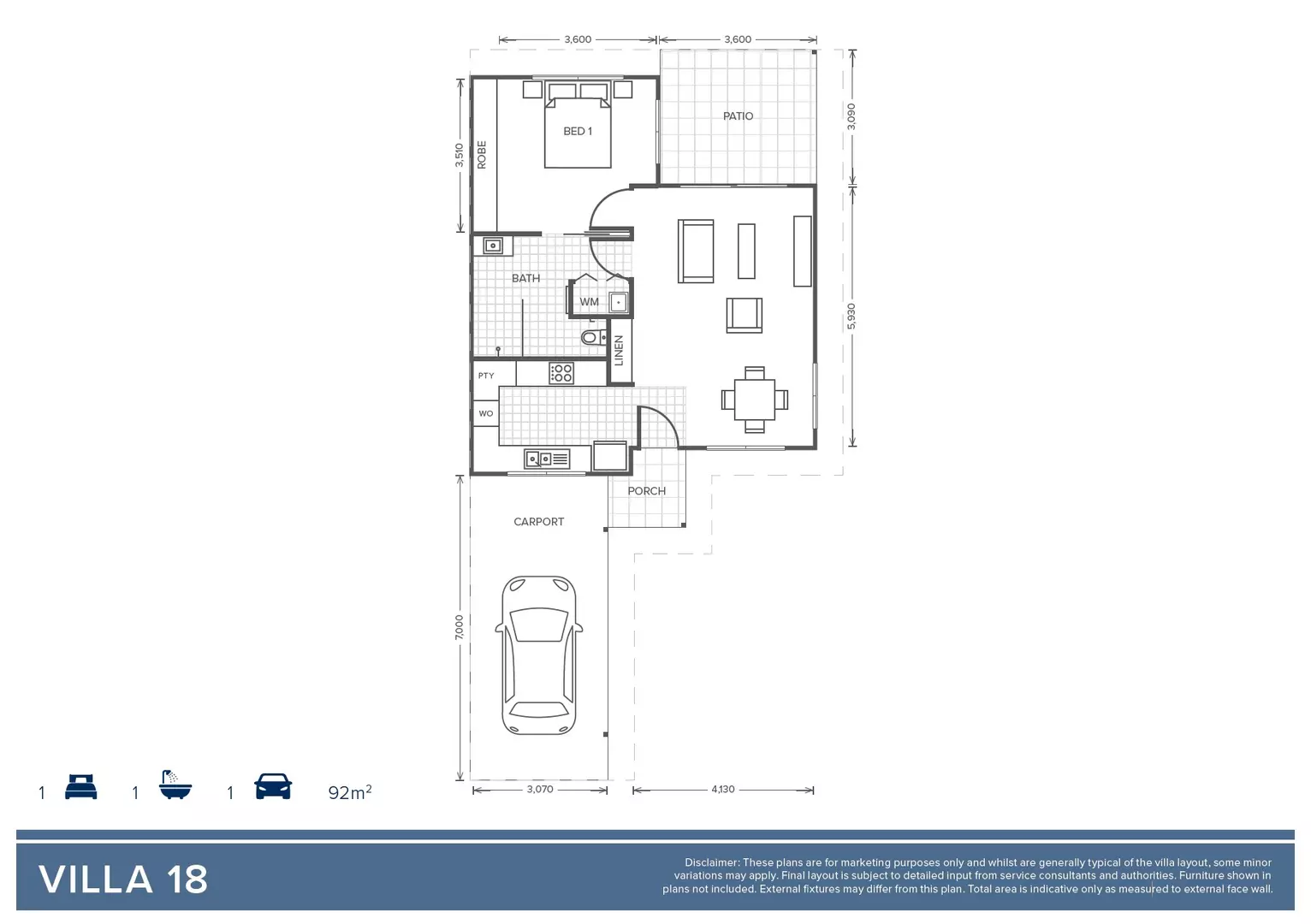 Villa 18 - Oak Tree Armidale - 1 Bed + 1 Bath 