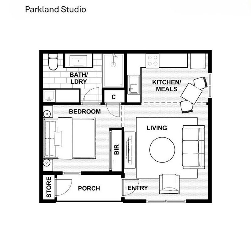 Airy Apartment Living with Vaulted Ceilings