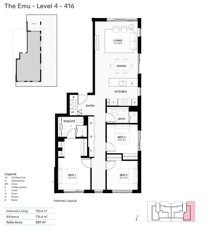 Live in luxury in this exquisite penthouse-style apartment - 'Emu' Floorplan Design