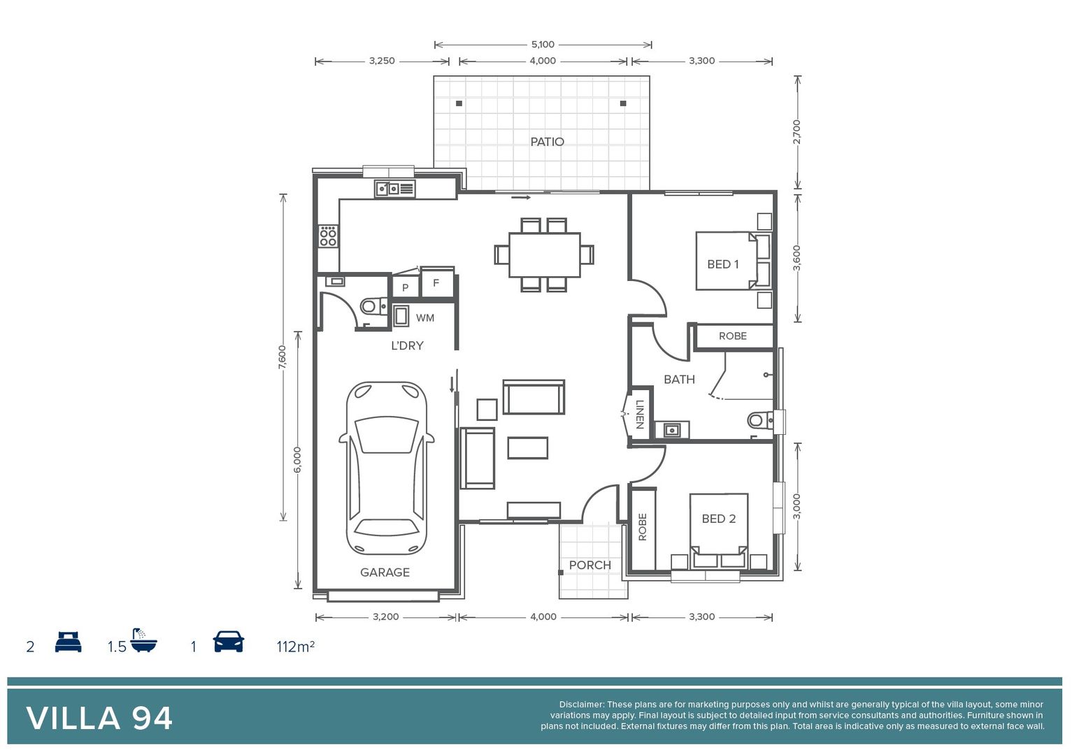 2 Bedroom + 1 Bathroom + Powder Room - Oak Tree Retirement Village Orange