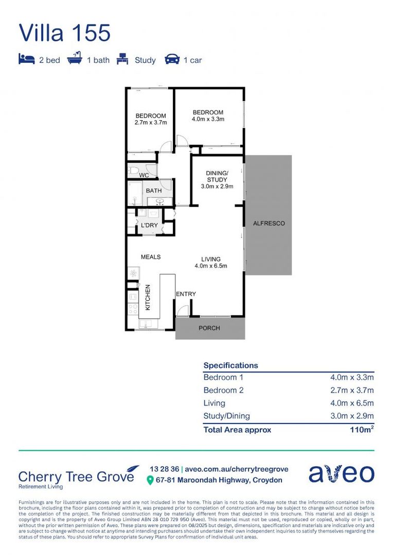 Well positioned two-bedroom plus study villa