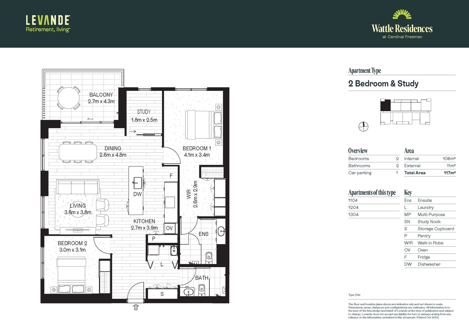 2 Bedroom + Study | Levande Cardinal Freeman