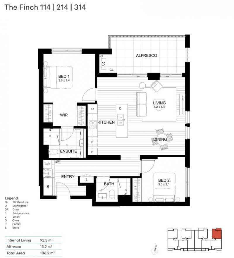 Elegant Apartment with Sunlit Balcony with this 'Finch Design'