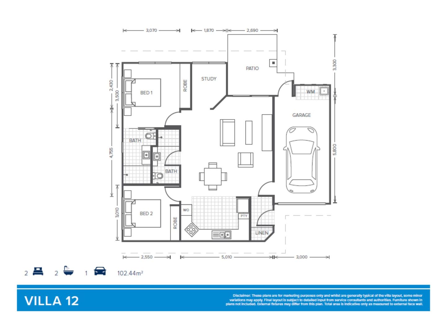Villa 12 | 2 bed + 2 Bath + Study - Oak Tree Retirement Village Cairns
