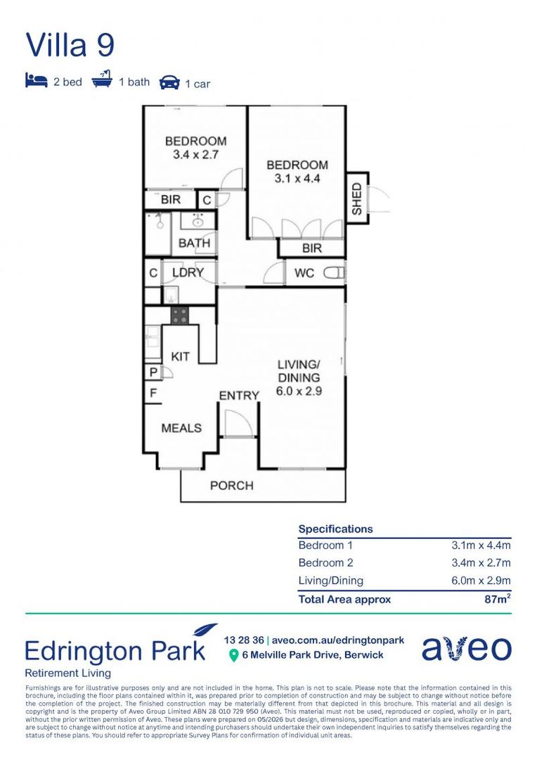 2 bed villa with private courtyard and modern kitchen