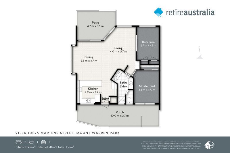 Beautiful two bedroom, one bathroom villa with double lock up garage.