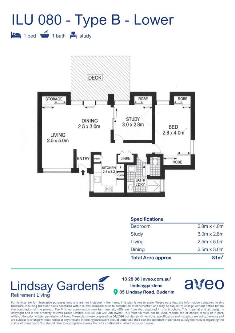 1 bed plus study villa in great location. Currently under construction