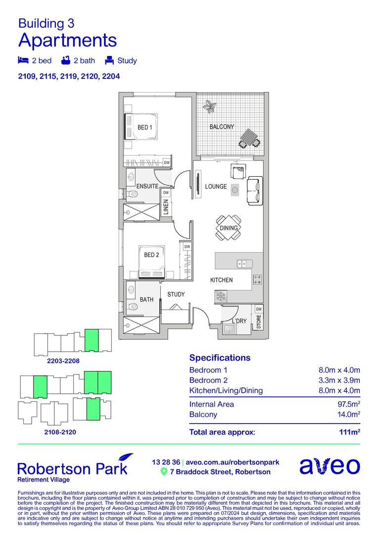 Open-plan two-bedroom apartment