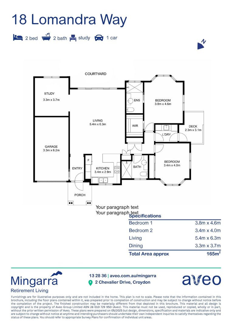 Modern 2-bedroom and study villa with private courtyard