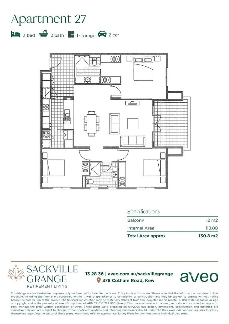 Spacious three-bedroom apartment with garden views