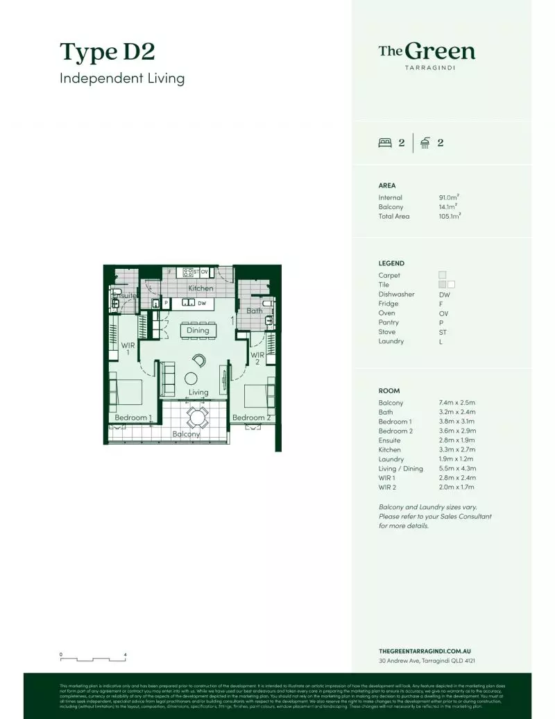 Contemporary east-facing third-floor two-bedroom apartment with reserve views