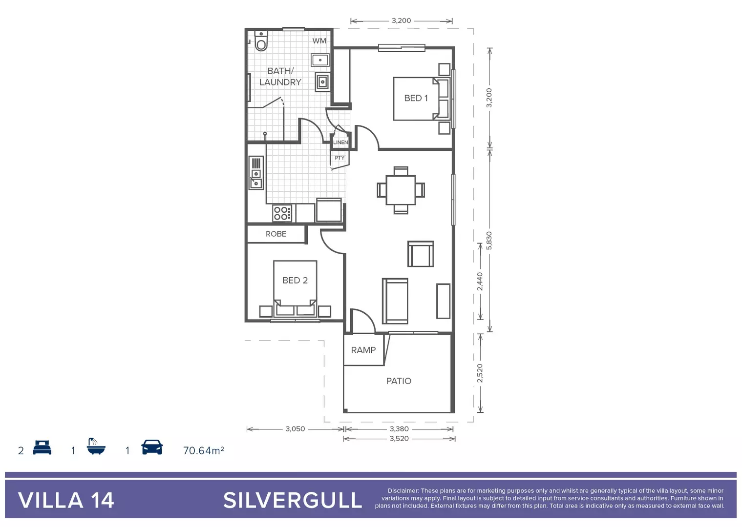 Villa 17 | 2 Bedroom + 1 Bathroom - Oak Tree Retirement Village Park Avenue
