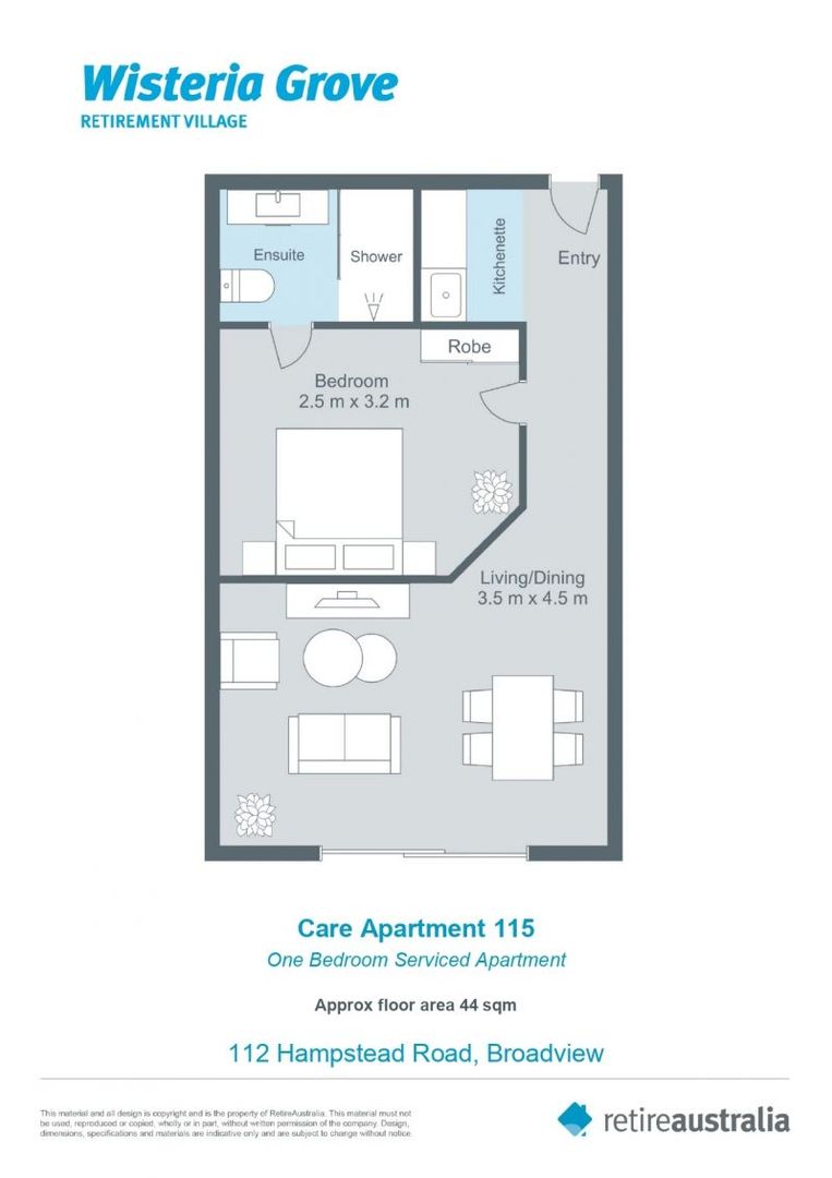 Spacious serviced apartment opening onto lovely communal courtyard