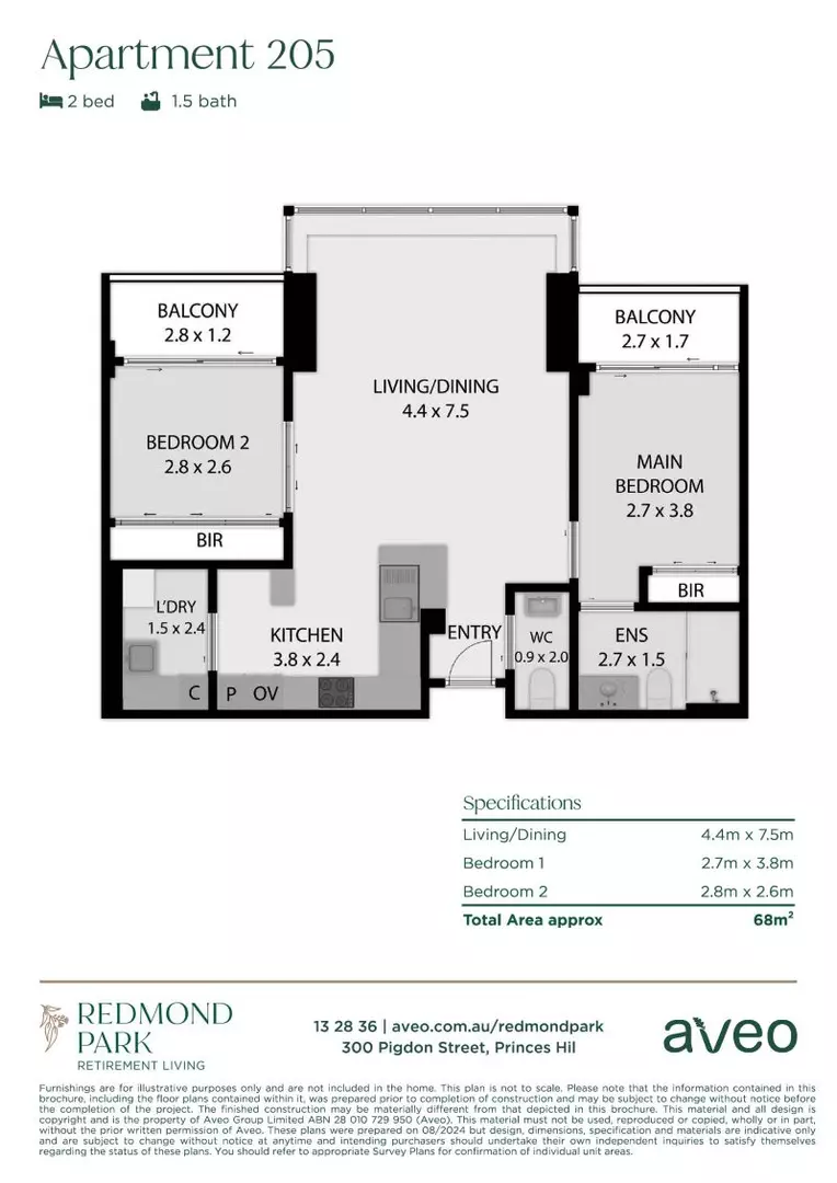 North-facing two-bedroom apartment