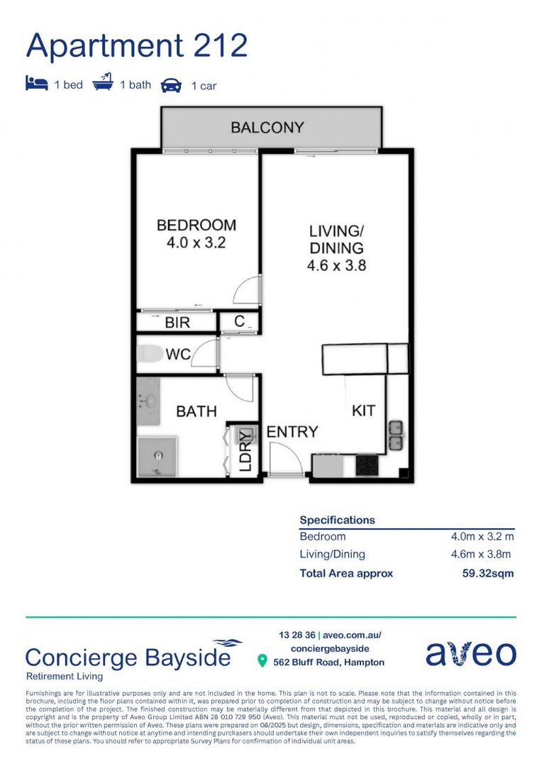 One-bedroom apartment with a large double balcony