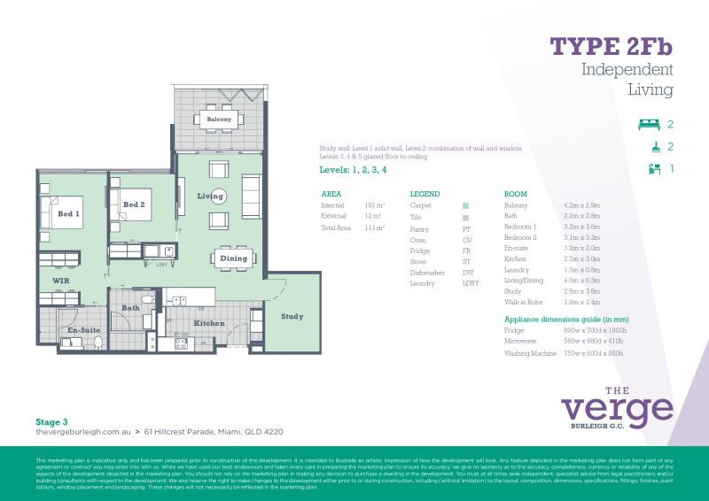 North-facing two-bedroom plus study apartment with expansive outdoor space