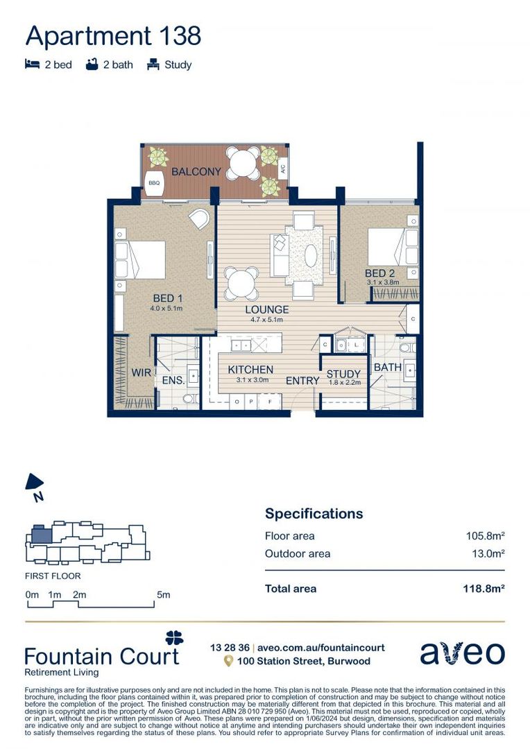 Bespoke 2-bedroom plus study first-floor apartment