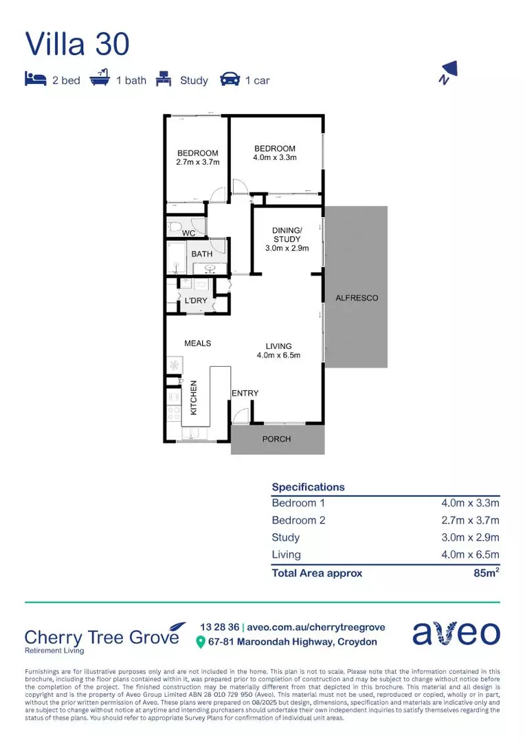 Well positioned two-bedroom plus study villa