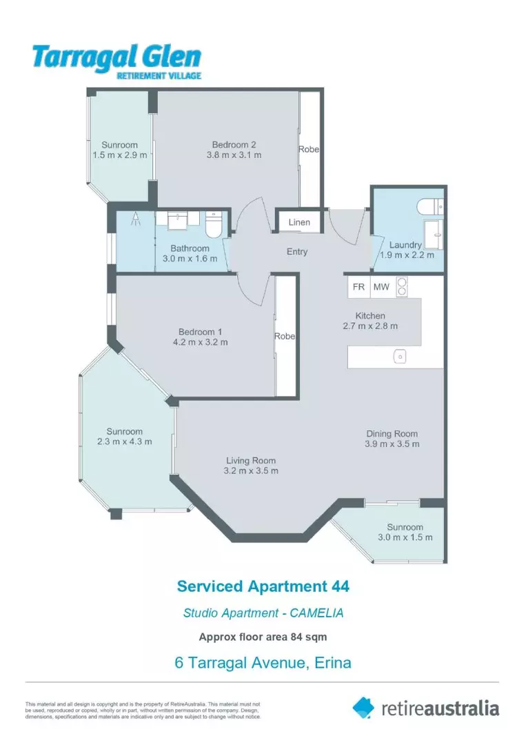North facing 2 bedroom serviced apartment with 3 enclosed balconies