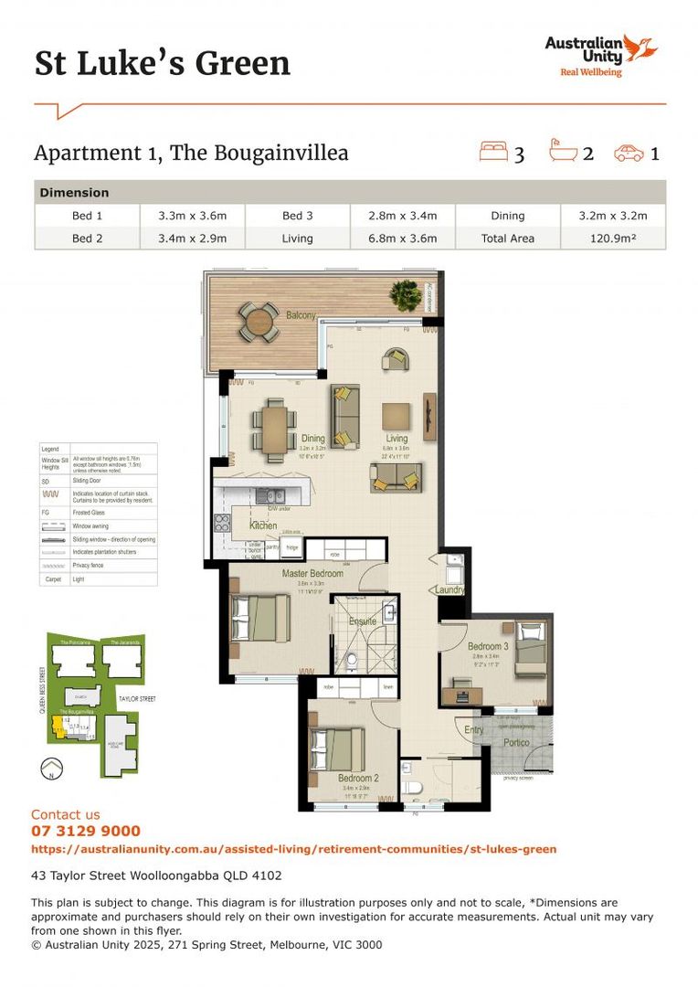 Spacious 3 Bedroom, 2 Bathroom Retirement Apartment in the Heart of Woolloongabba - St Luke's Green Retirement Village