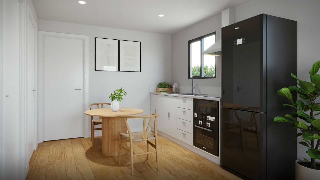 This modern two-bedroom home has been carefully designed for comfort and practicality.