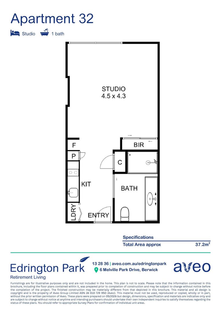 Independent studio apartment with new kitchen