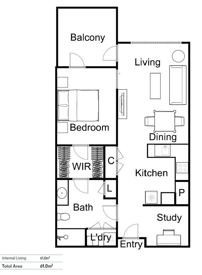 Fully Reinstated One-Bedroom Plus Study with Balcony