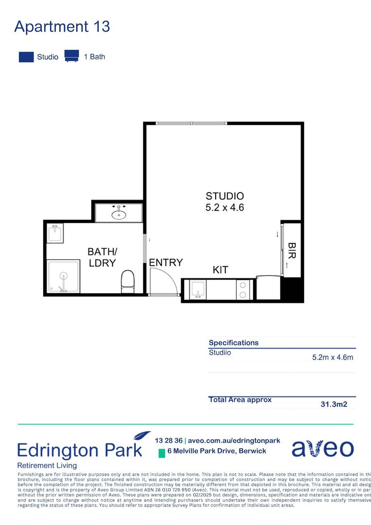 Modern studio apartment with a new kitchen