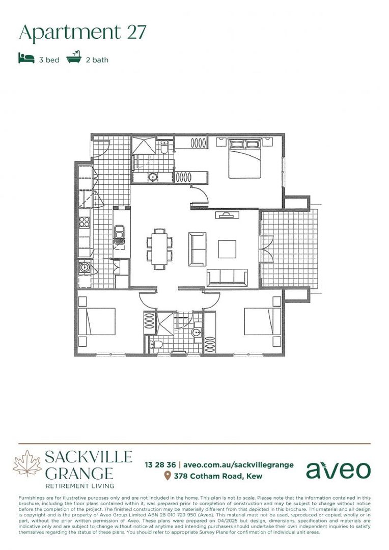 Spacious three-bedroom apartment with garden views