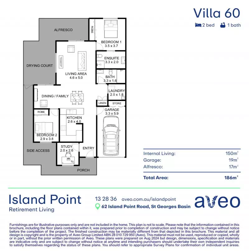 Elegant and spacious two-bedroom + study villa