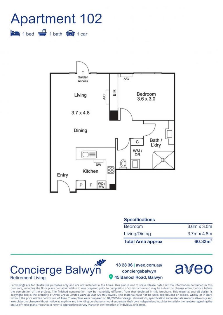 Garden view one-bedroom apartment