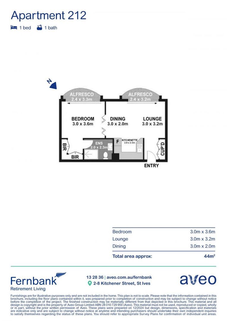 Light & bright one-bedroom apartment with services