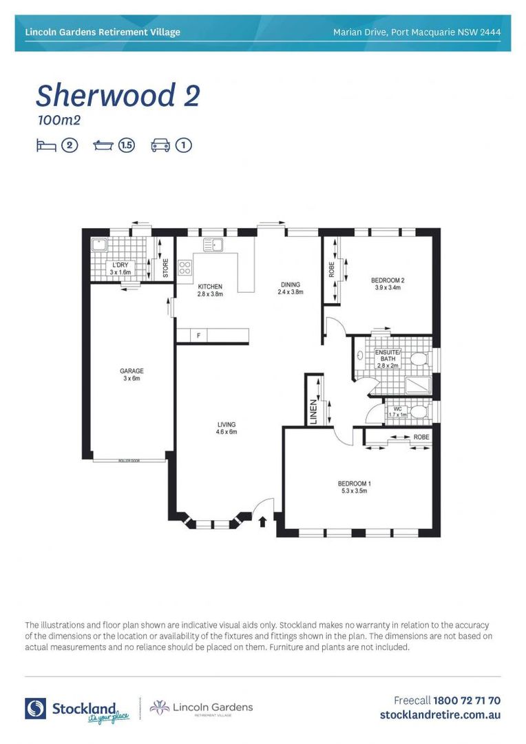 Level villa facing north to catch the winter sun with manicured grounds