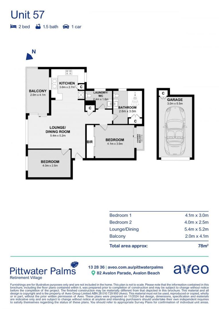 Bright north-facing two-bedroom unit