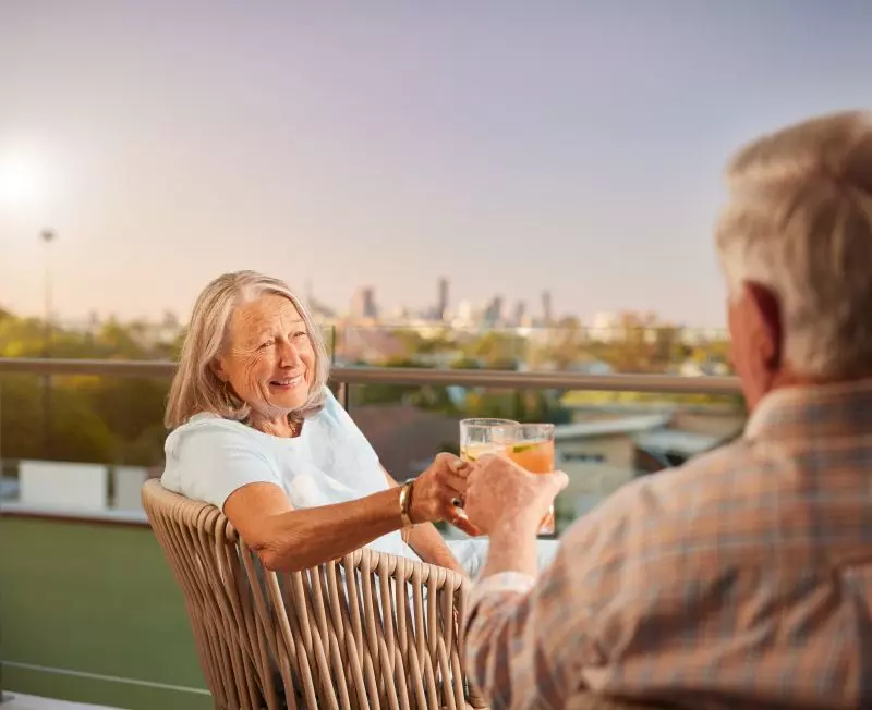 Light-filled north-facing terrace with bowling green views