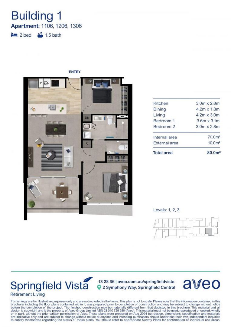 Spacious and bright two-bedroom apartment