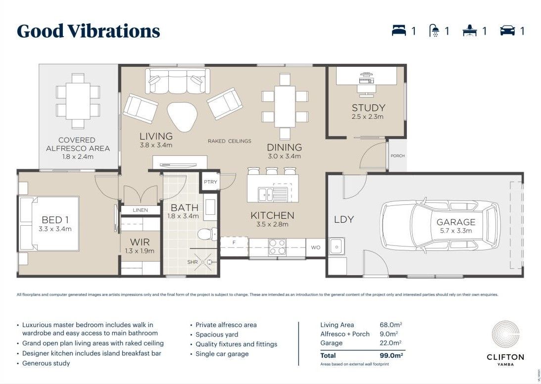 Clifton Yamba | Good Vibrations | 1.5 bedroom home