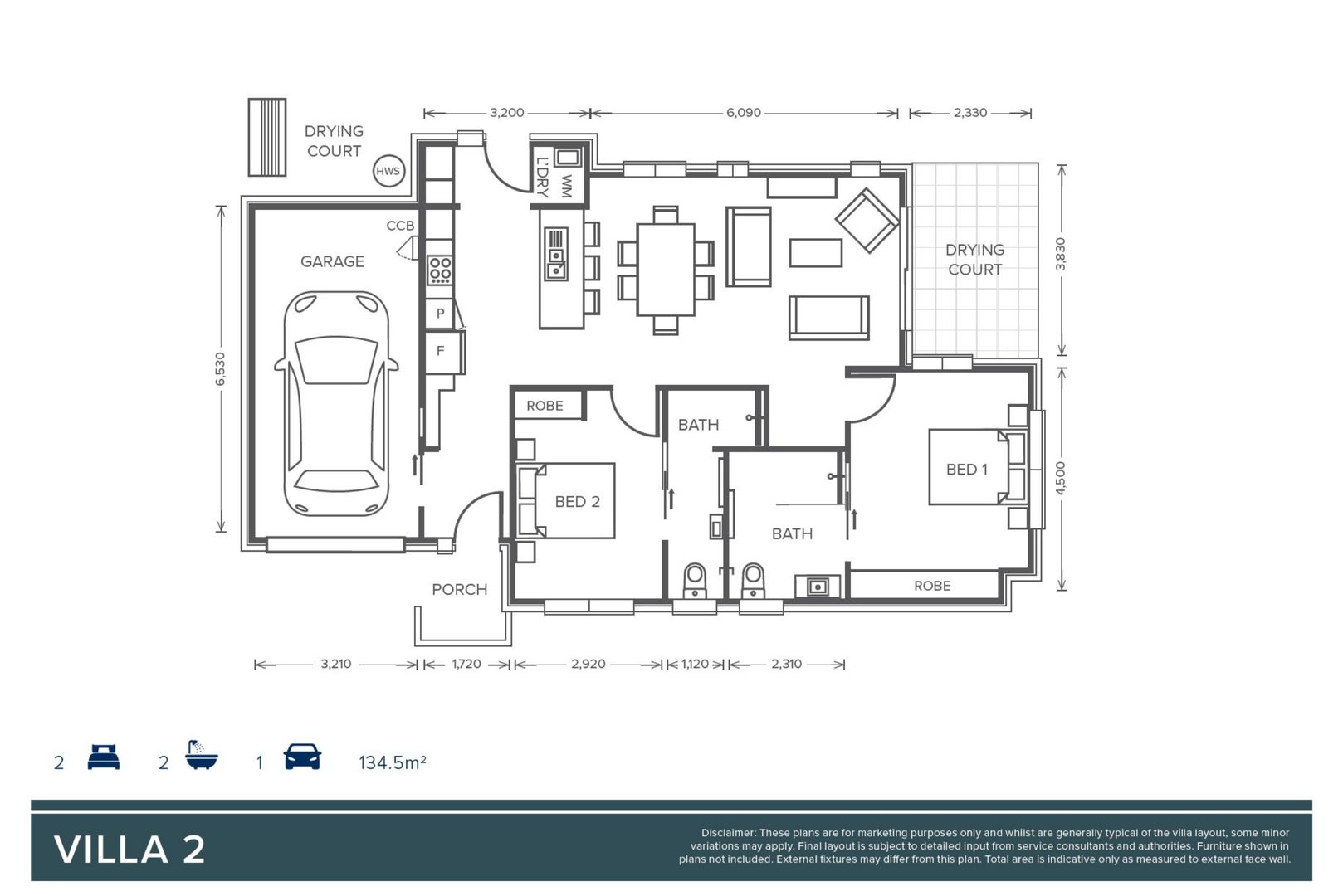 Villa 2 - 2 Bed + 2 Bath Villa - Oak Tree Retirement Village Coffs Harbour