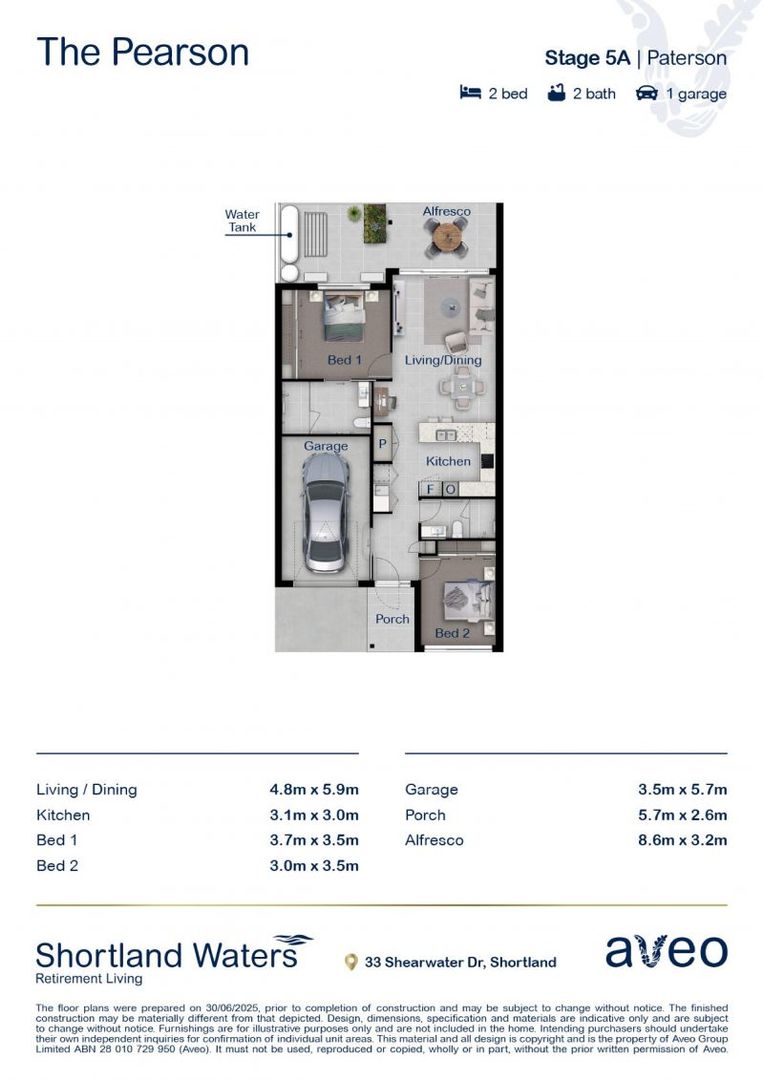 Open-plan two-bedroom villa with sun-filled alfresco area
