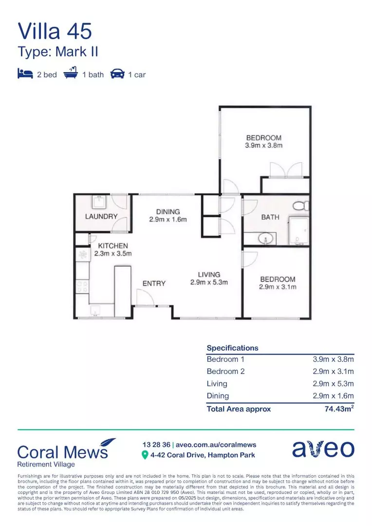 2-bed villa close to the community centre