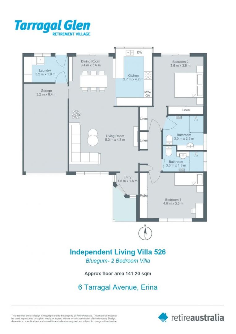 Spacious sun filled two-bedroom villa