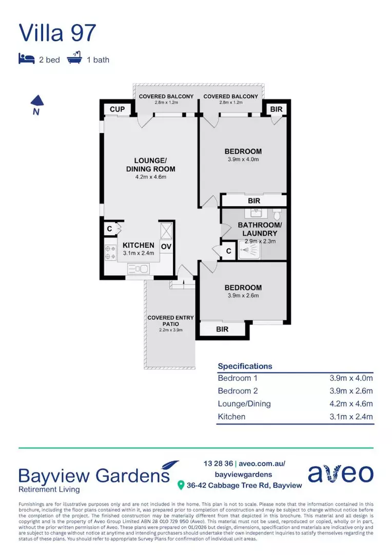 Light-filled two-bedroom villa