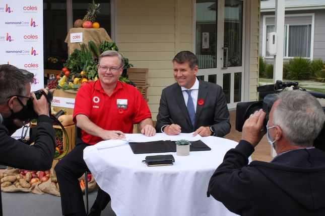 Coles CEO Steve Cain and HammondCare CEO Mike Baird at the dementia-friendly shops announcement