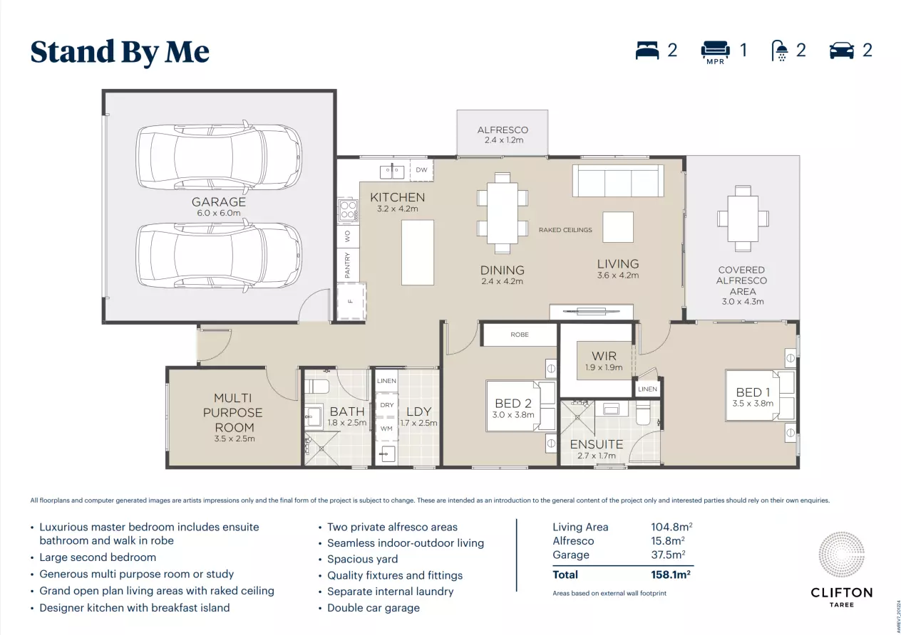 Clifton Taree - Brand new 2-beds plus study in a gated community