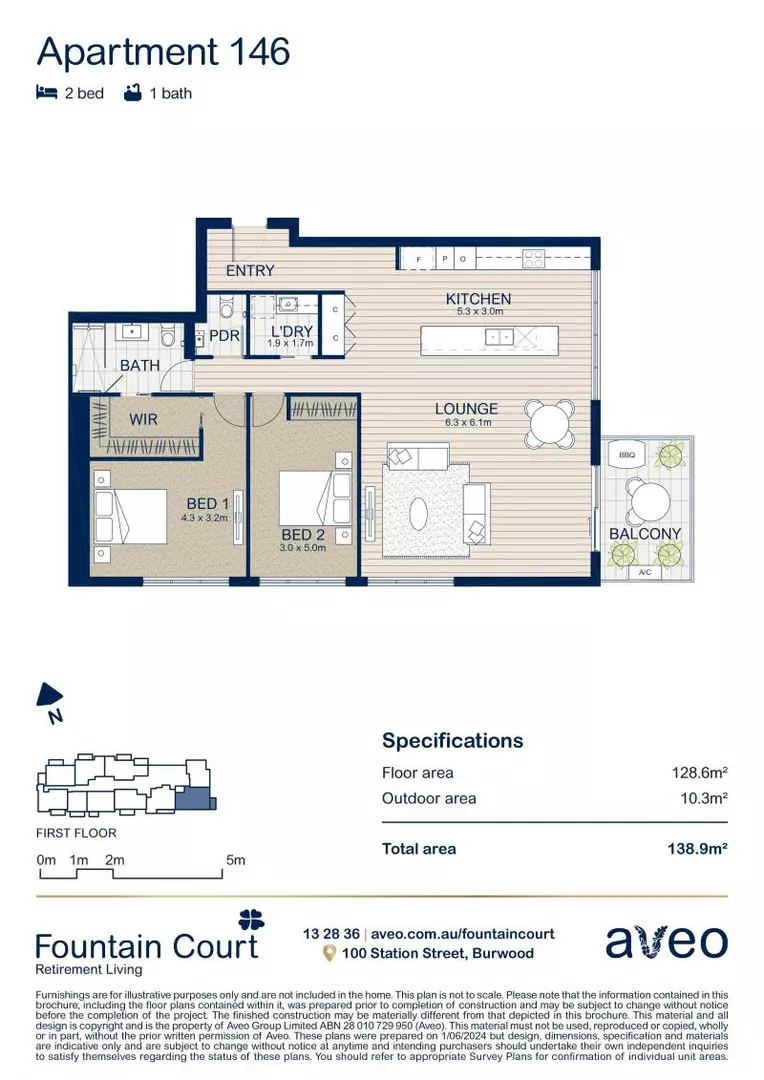 First-floor 2-bedroom corner apartment
