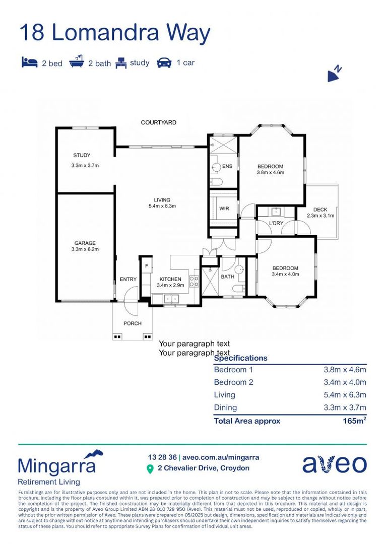 Modern 2-bedroom and study villa with private courtyard