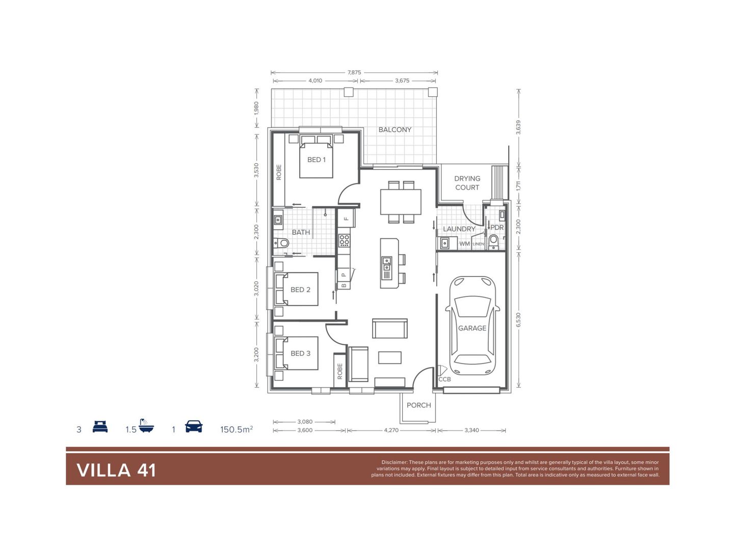 Villa 41 | 2 bed + study & 1 bath + powder